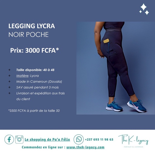 Legging Lycra Noir Poche